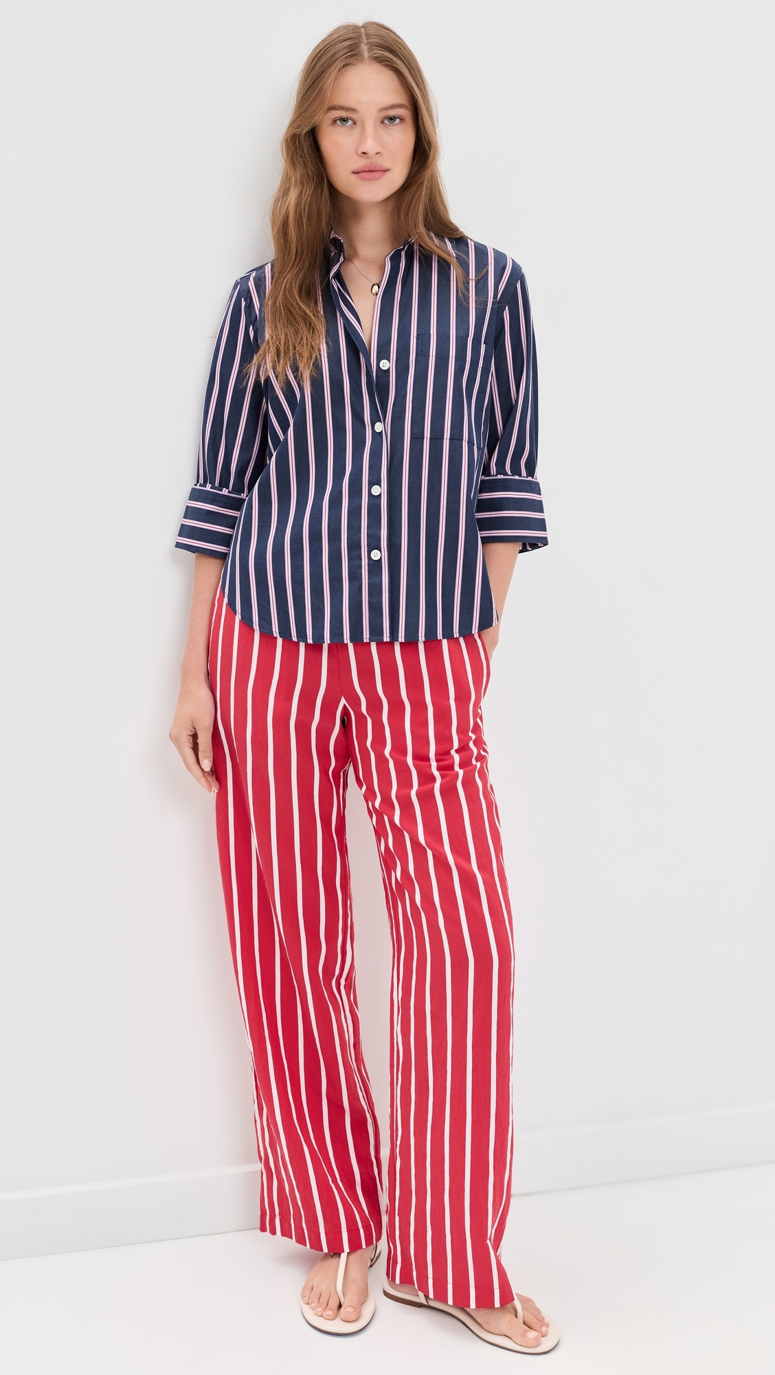 Button Down Poplin Shirt Multi Stripe/Classic Indigo