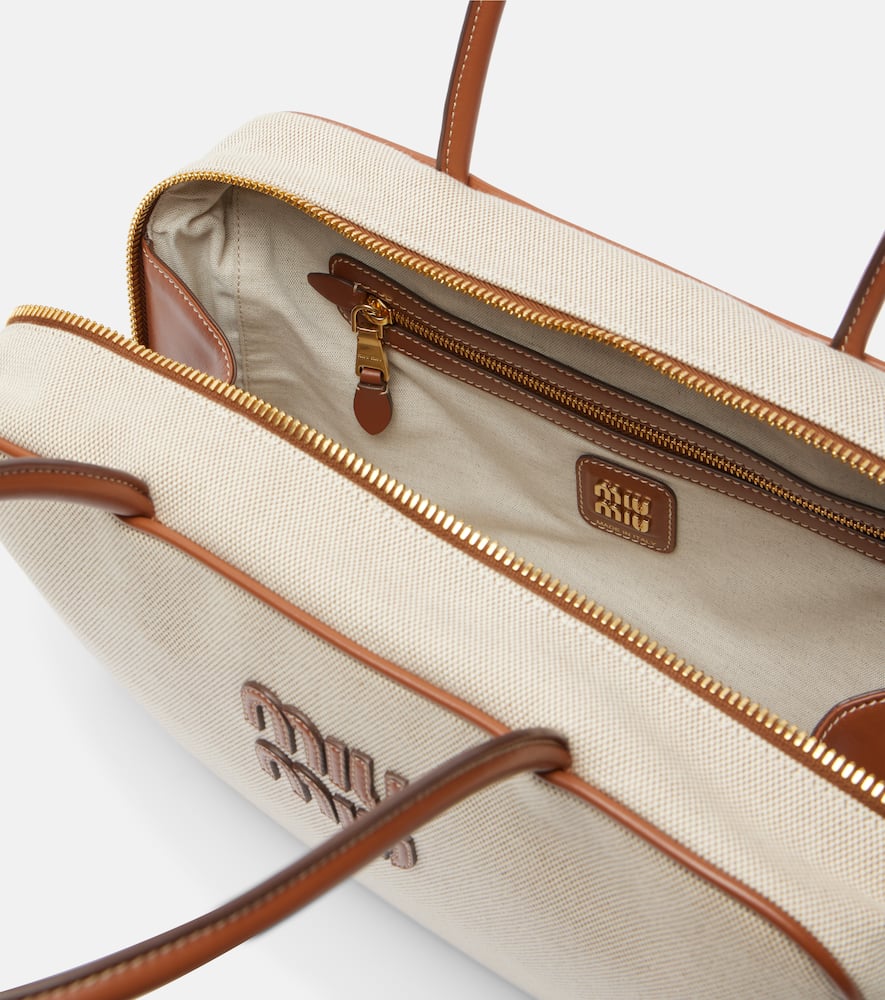 Beau leather-trimmed canvas tote bag