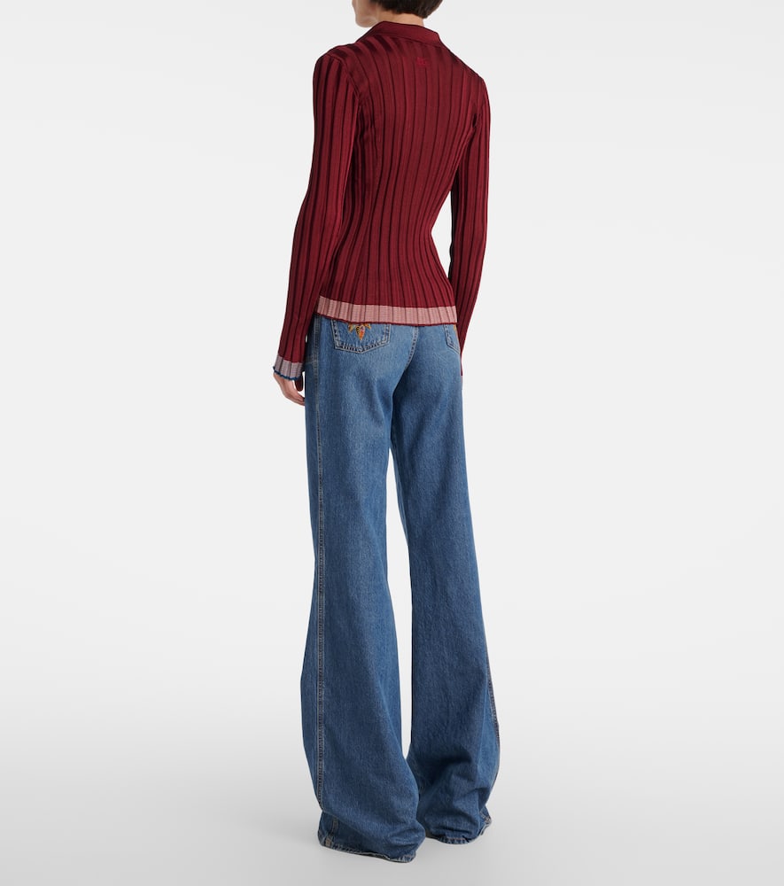 Ribbed-knit polo sweater