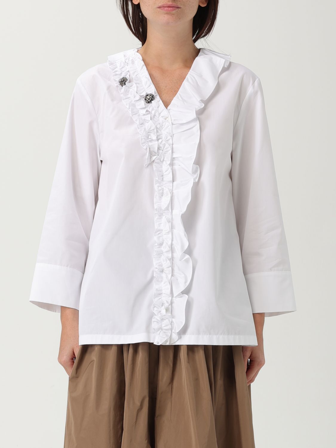 Embellished ruffle shirt - White
