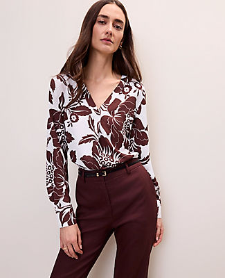 Ann Taylor Floral Mixed Media Pleat Front Top