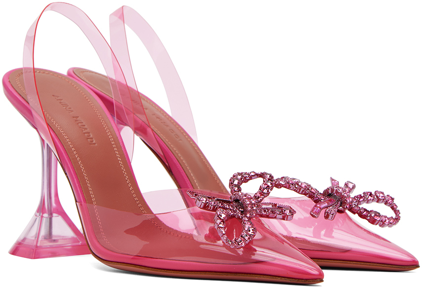 Amina Muaddi Pink Rosie Glass Sling 95 Heels