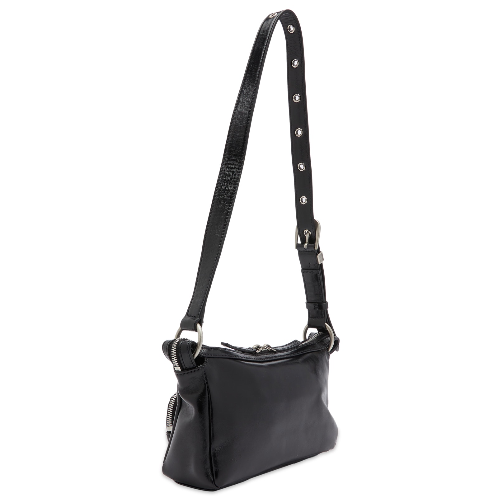 Women's Outpocket Hobo Mini Bag in Black Glossy Plain 