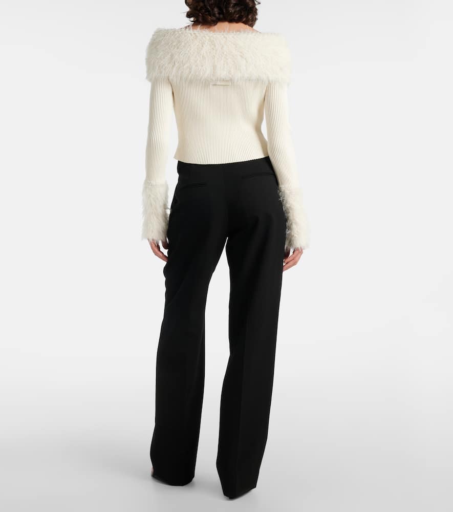 Ribbed-knit faux fur-trimmed top