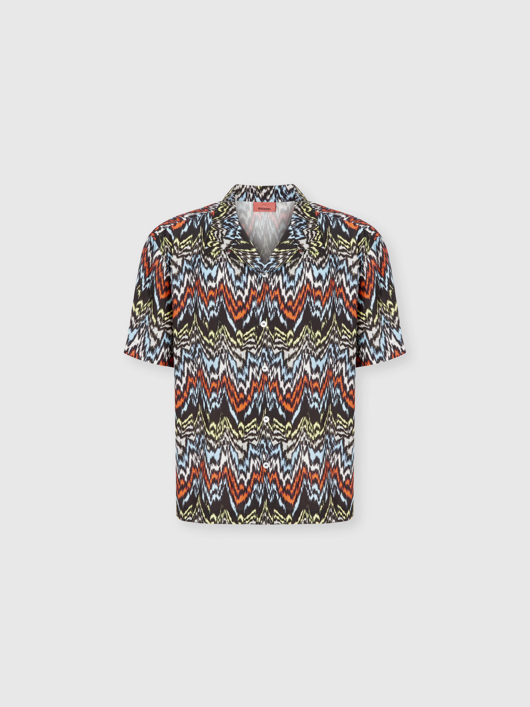 Missoni - Bowling shirt in viscose with abstract zigzag print, Men, Black & Multicoloured