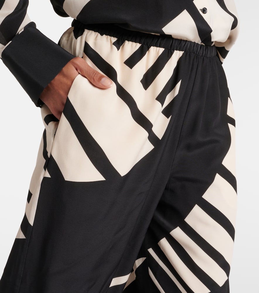 Printed mid-rise silk wide-leg pants