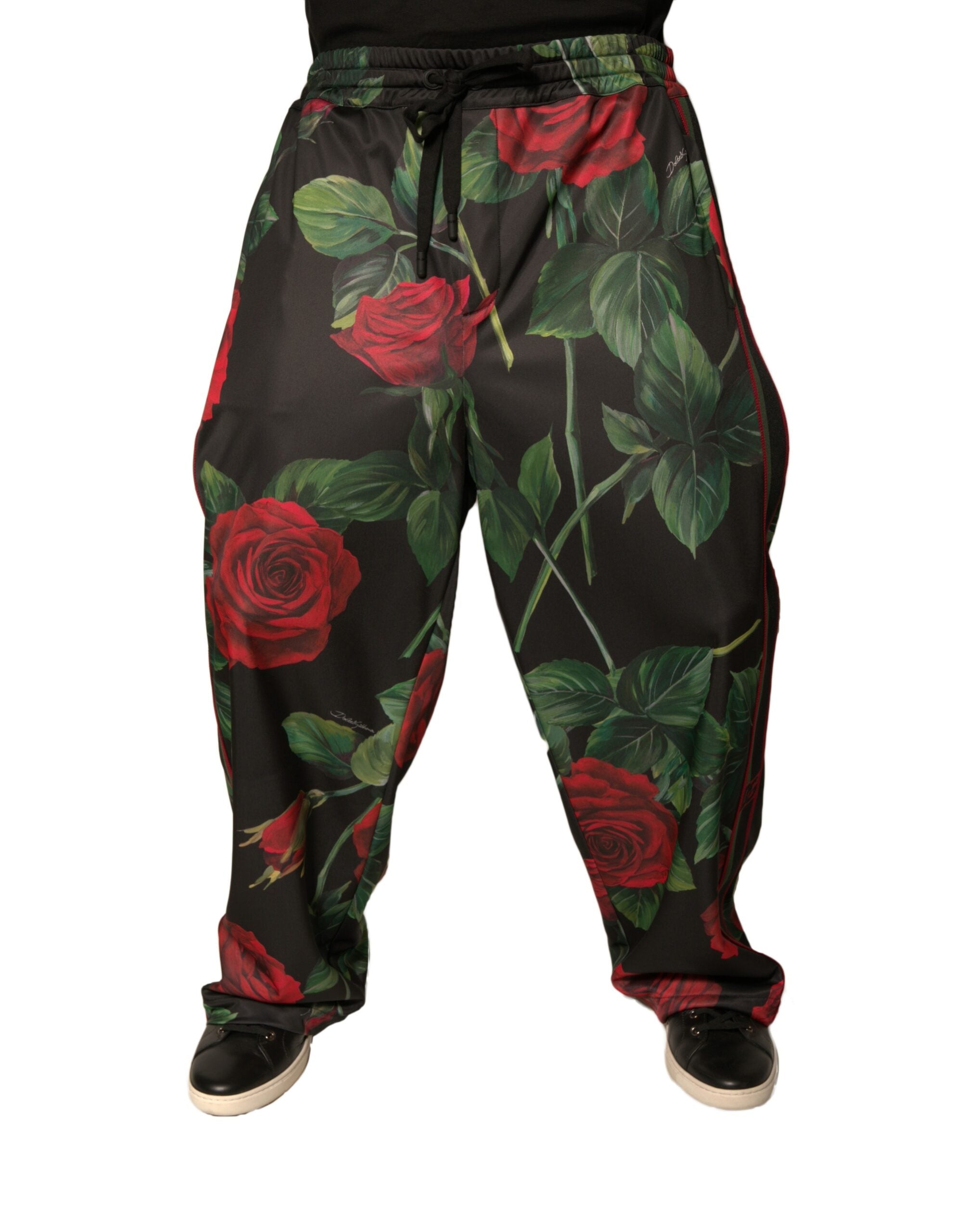 Floral-Print Polyester Joggers — Black