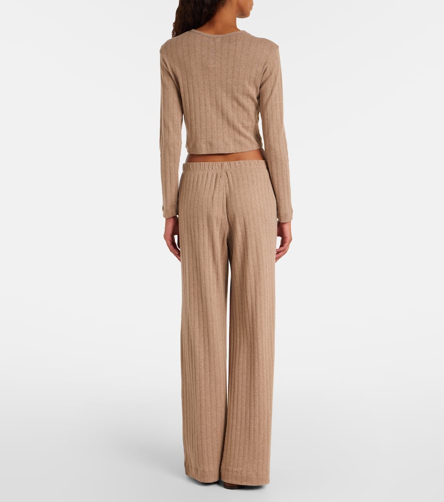 Pointelle cotton wide-leg pants