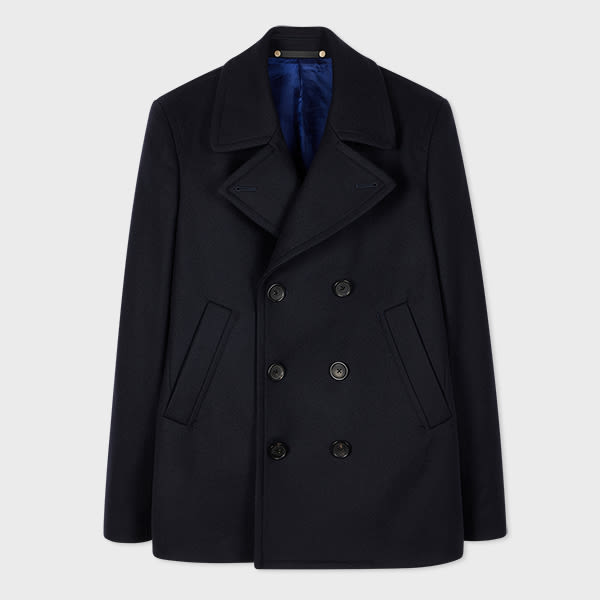 Navy Wool-Cashmere Pea Coat Blue