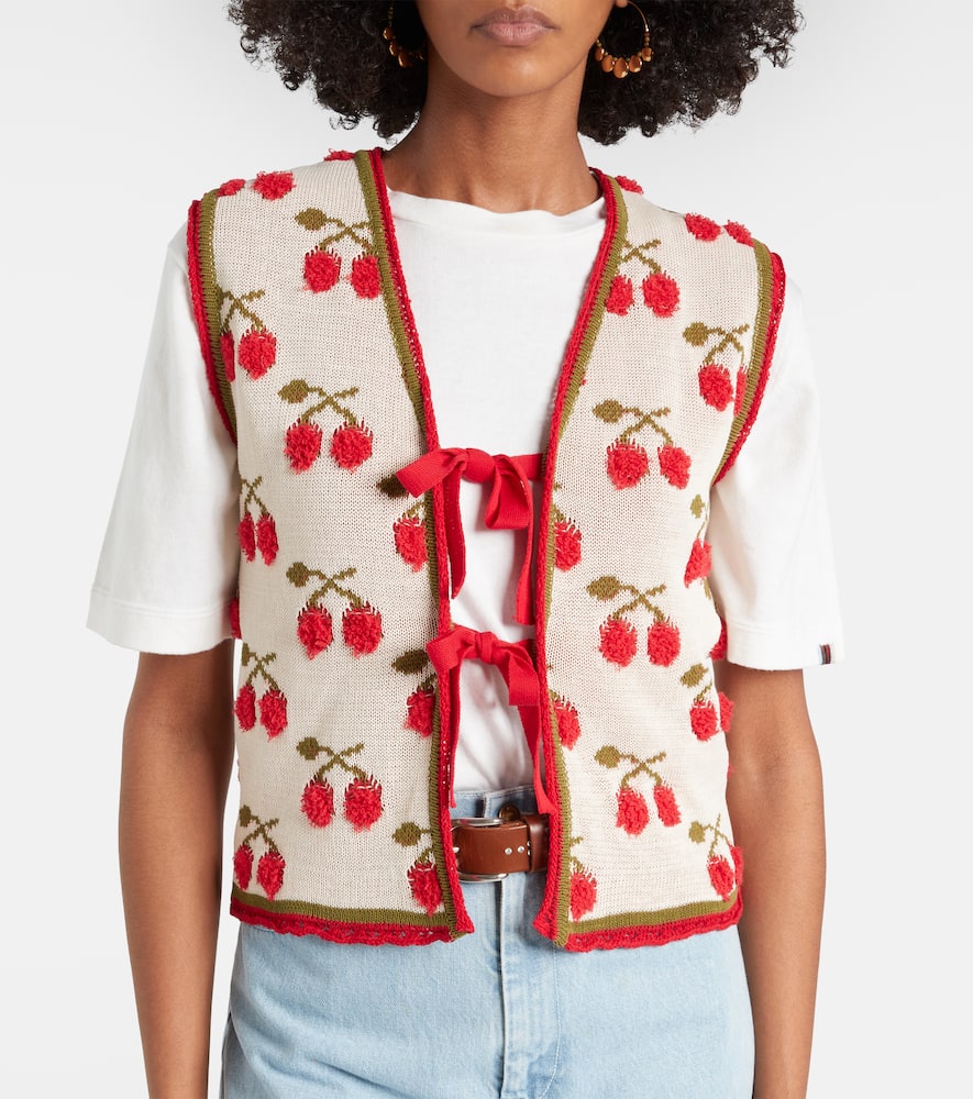 Cherry cotton-blend intarsia vest
