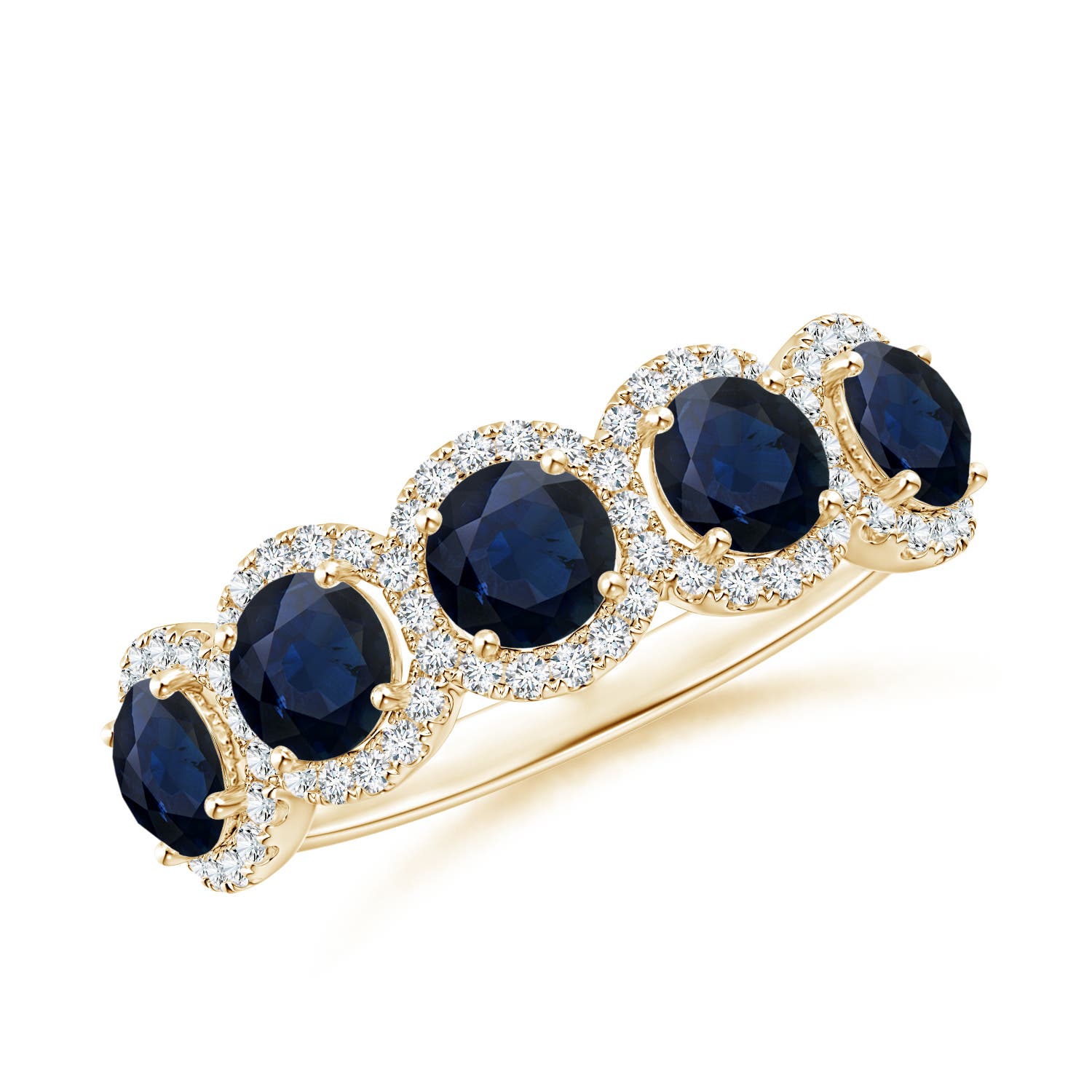 Angara 1.65 Carats Half Eternity Five-Stone Sapphire Halo Ring in 14K Yellow Gold