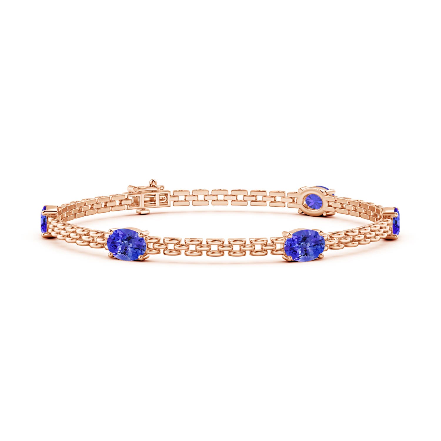 Angara 4.0 Carats Five Stone Oval Tanzanite Station Link Bracelet in 14K Rose Gold