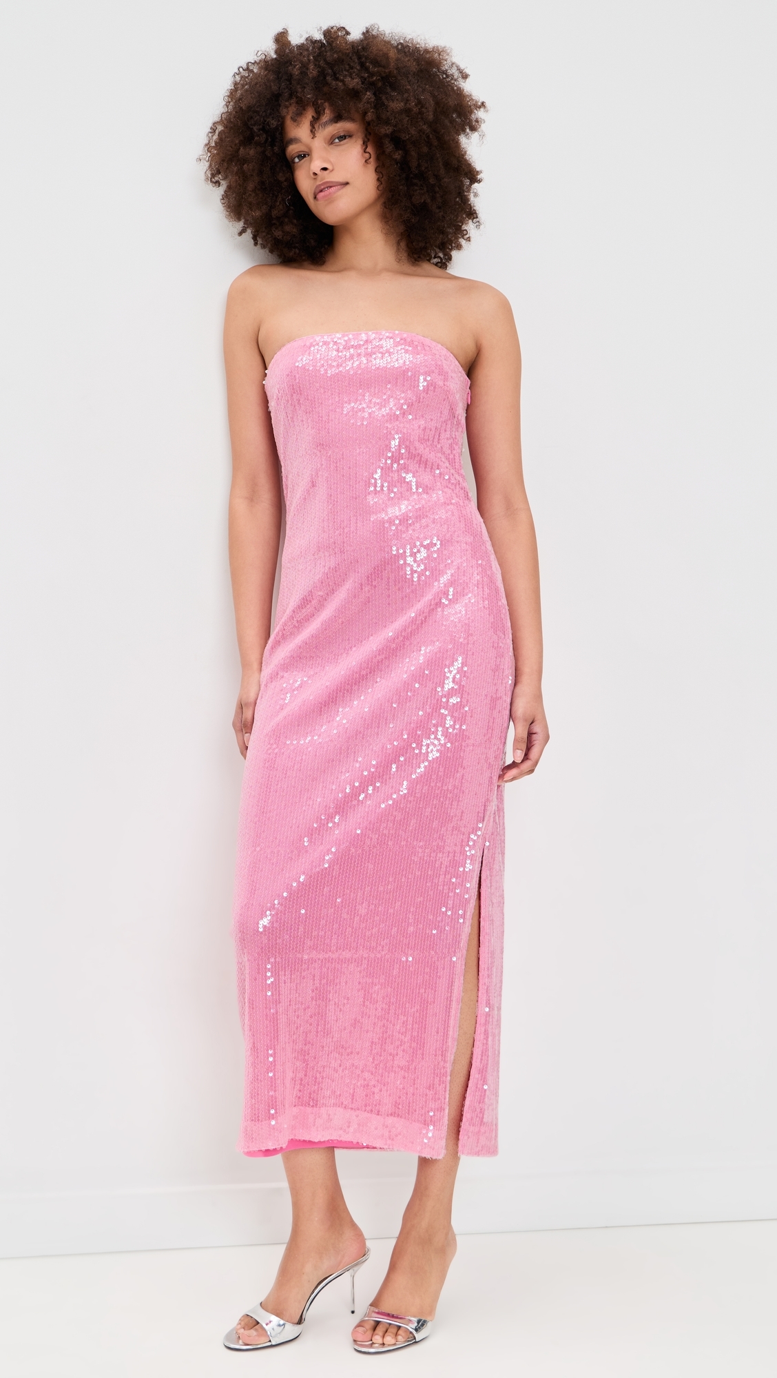 Strapless Sequins Maxi Dress Pink