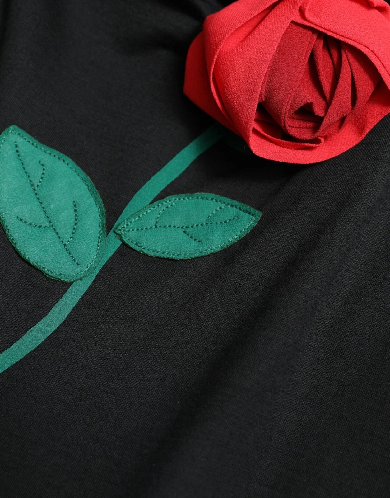 3D Rose Appliqué Dress — Black