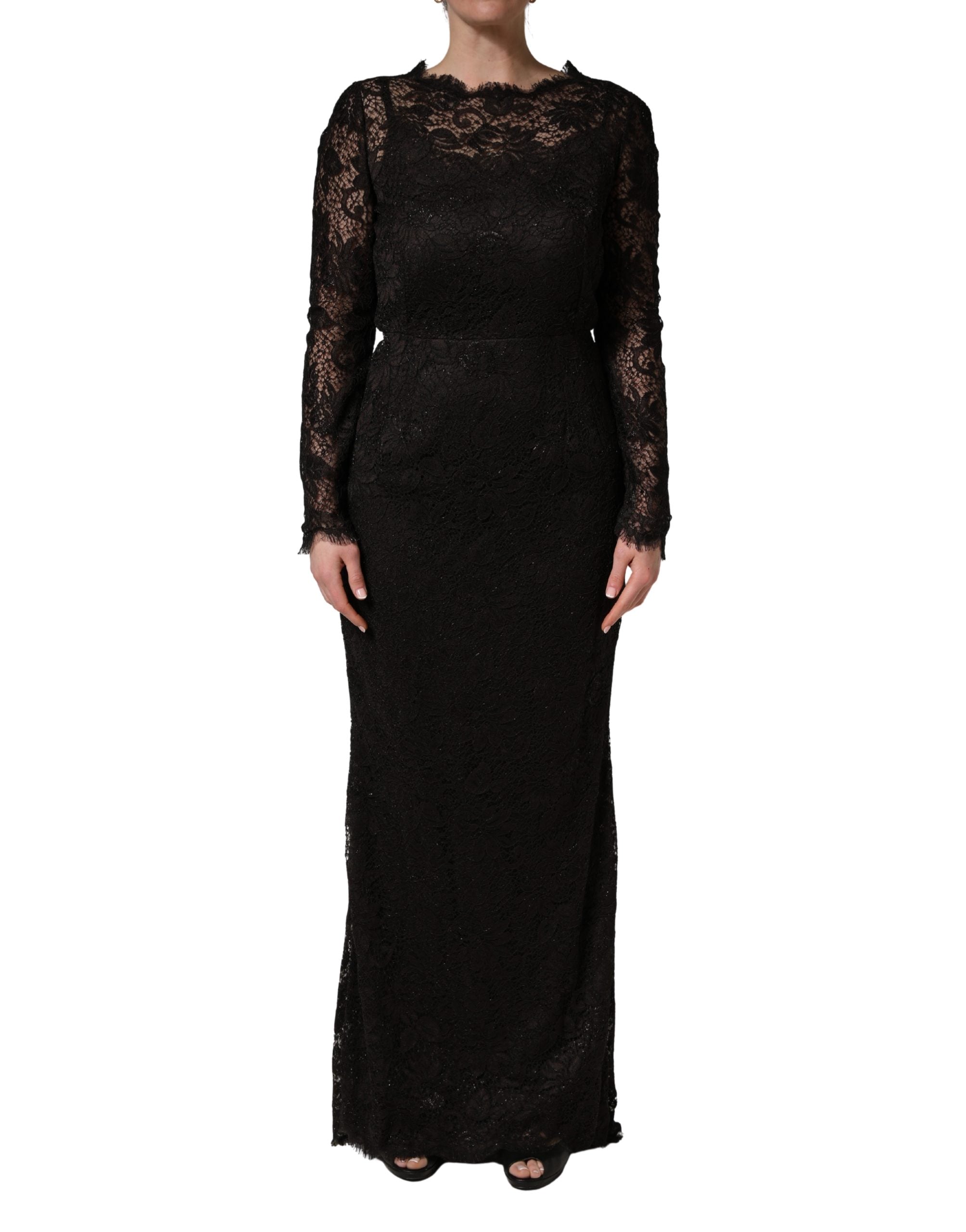 Floral Lace Sheath Dress — Black