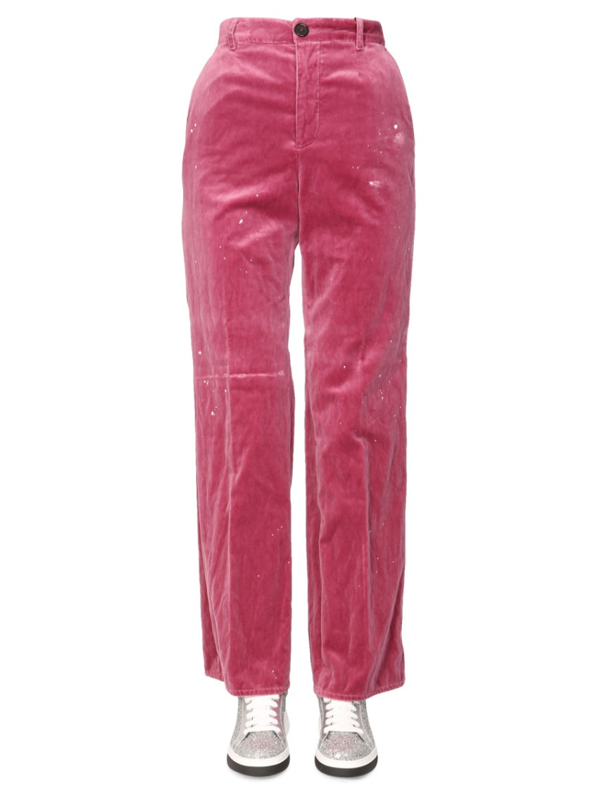 Embroidered-logo velvet trousers
