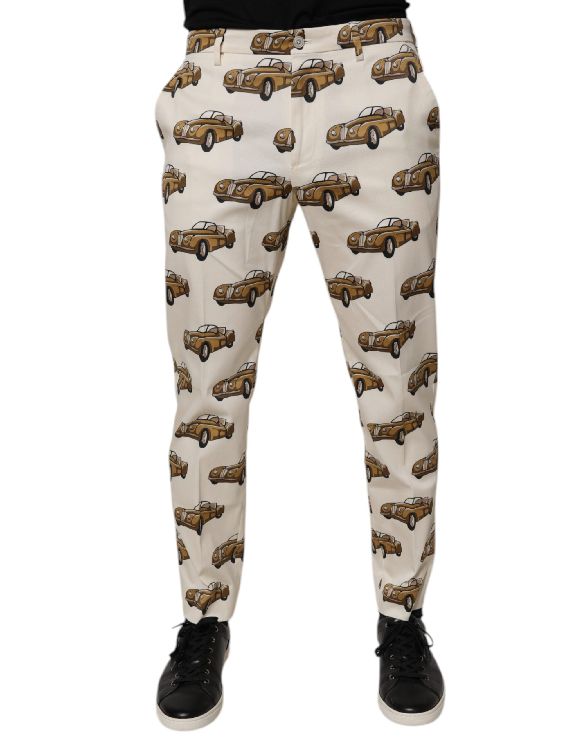 Car-Print Cotton Jeans — White