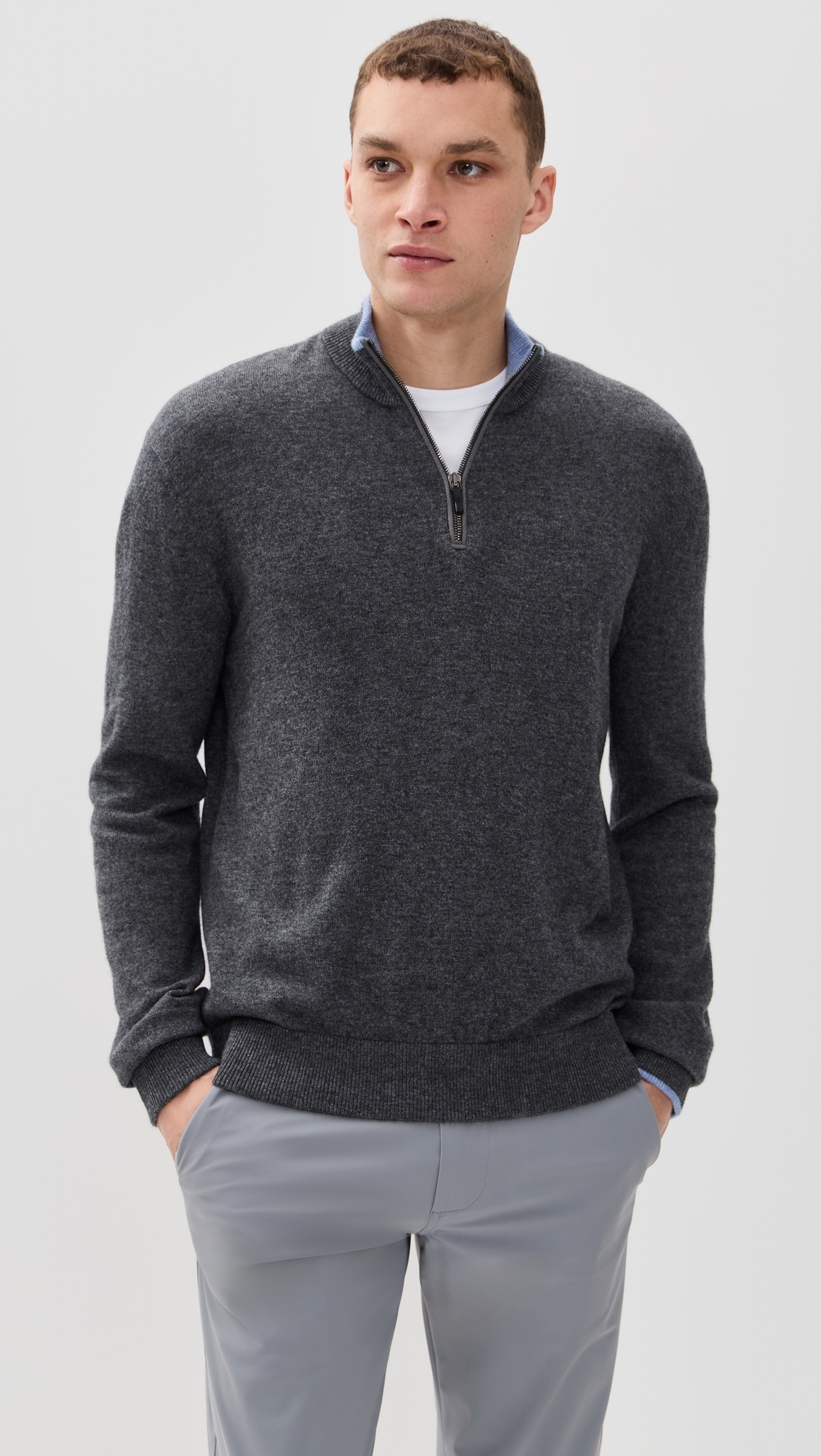 Greyson Sebonack Cashmere Blend Quarter Zip Sweater Dark Grey Heather