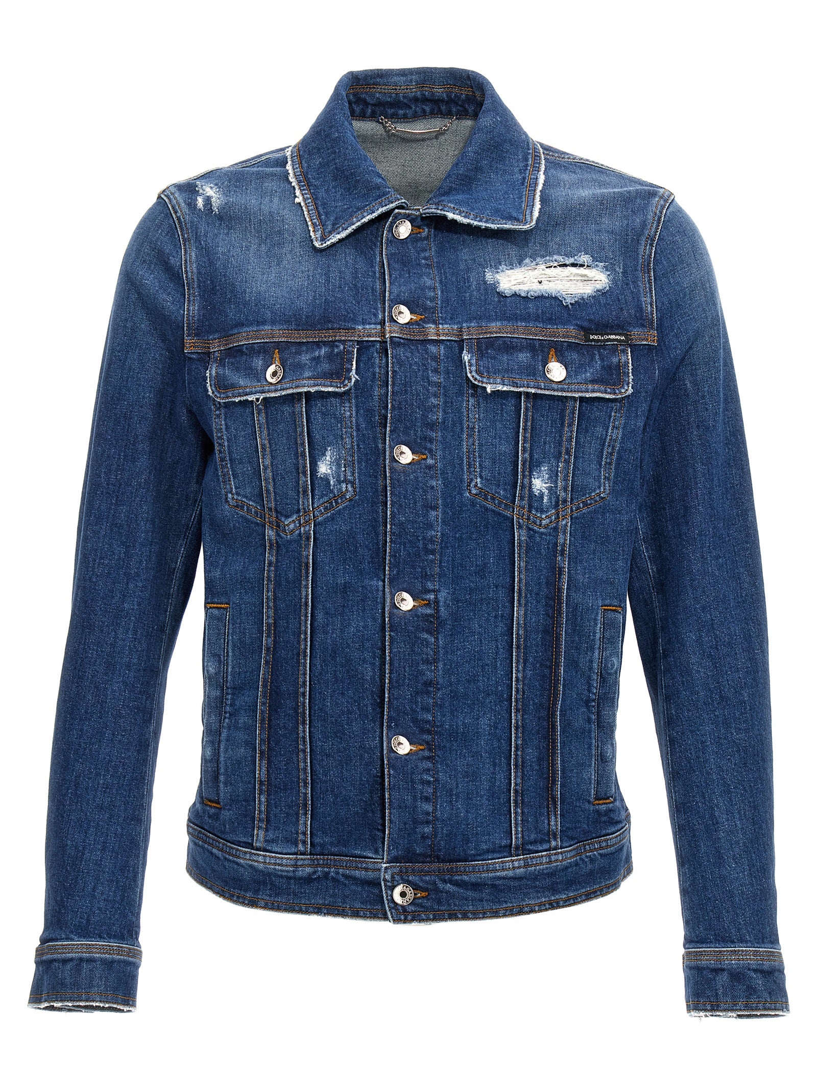Distressed Denim Jacket — Blue
