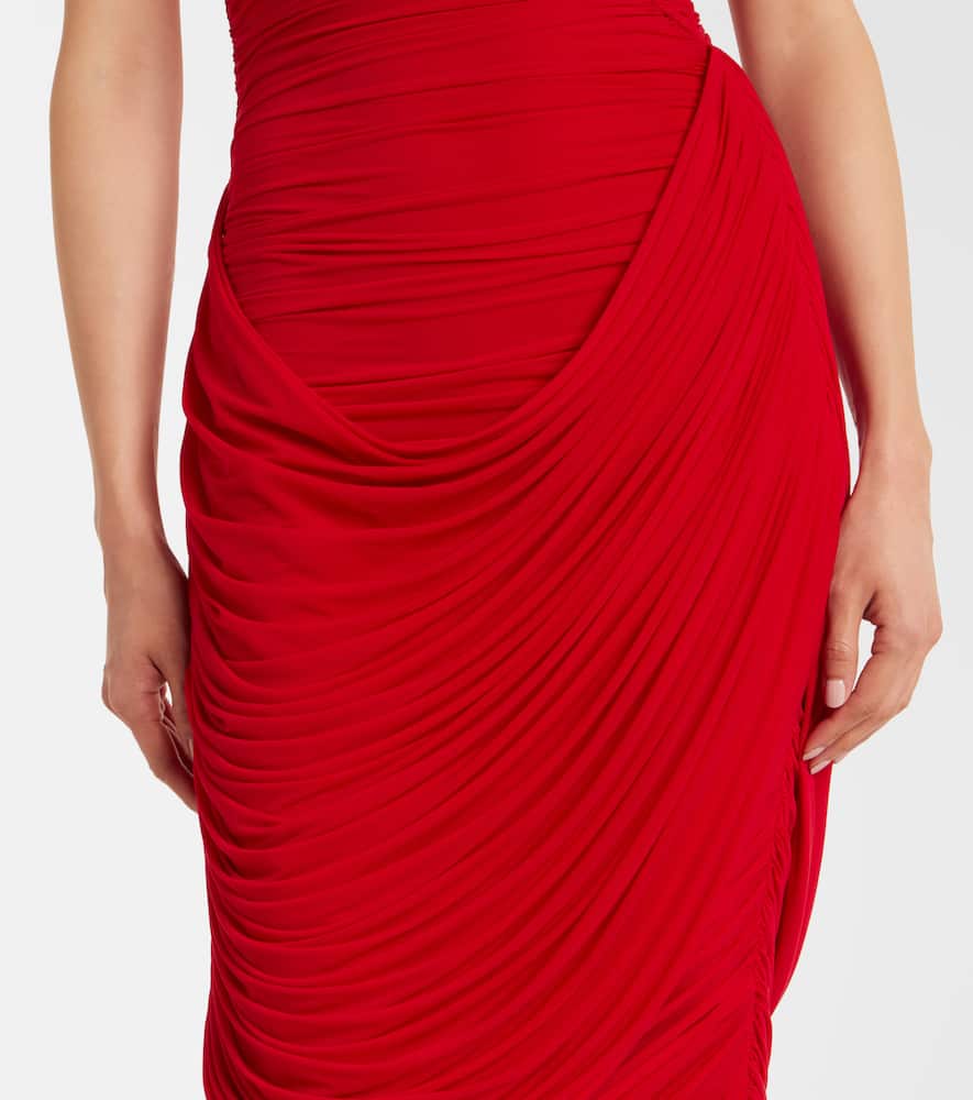 Floral-appliqué draped gown