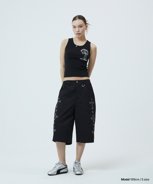 CROSS STUD TWILL SHORTS BLACK