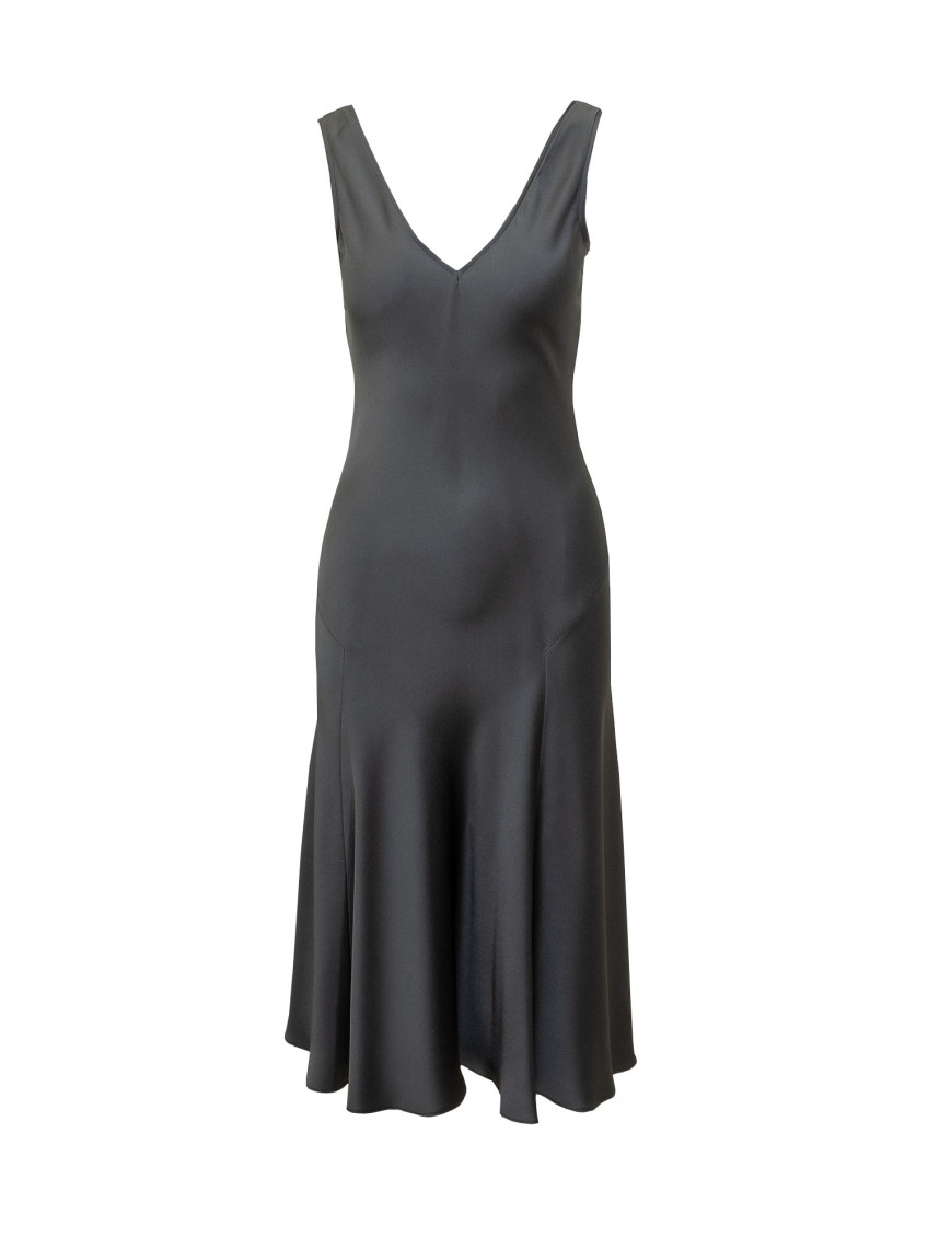 Black Solid V Neck Maxi Dress