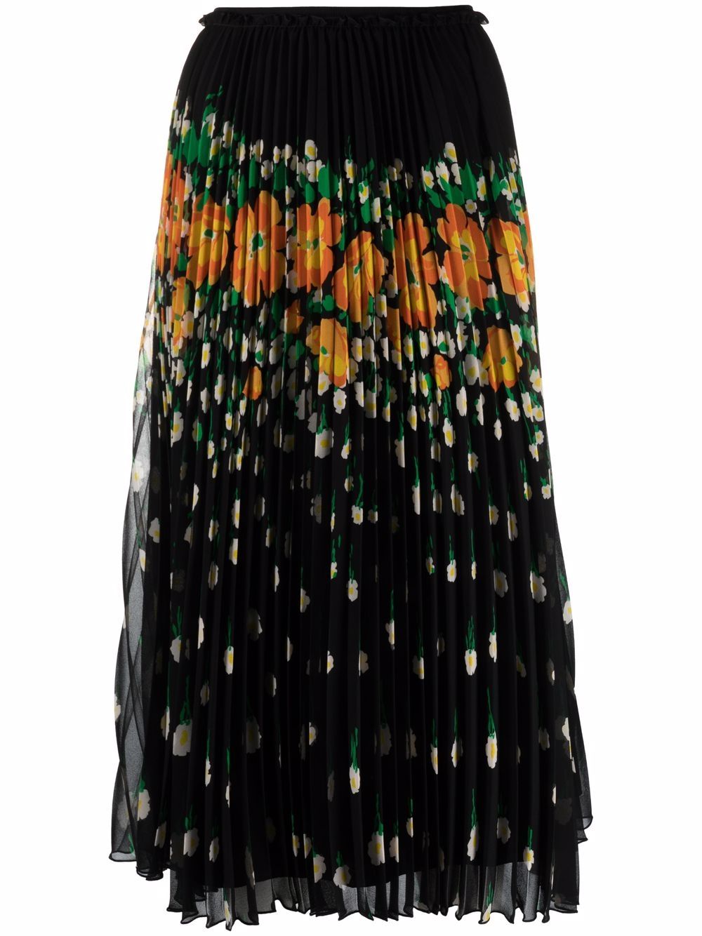 Floral-print pleated midi skirt - Black