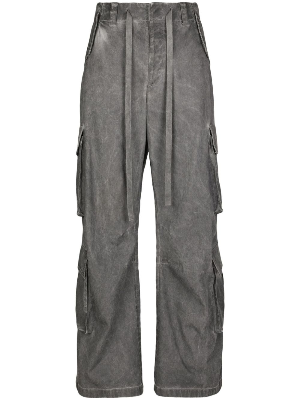 Acid-wash wide-leg cargo trousers - Black