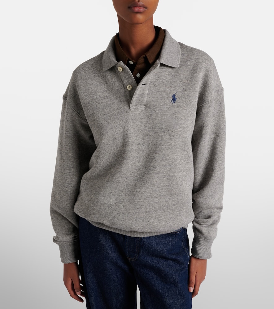 Logo cotton-blend fleece polo sweatshirt