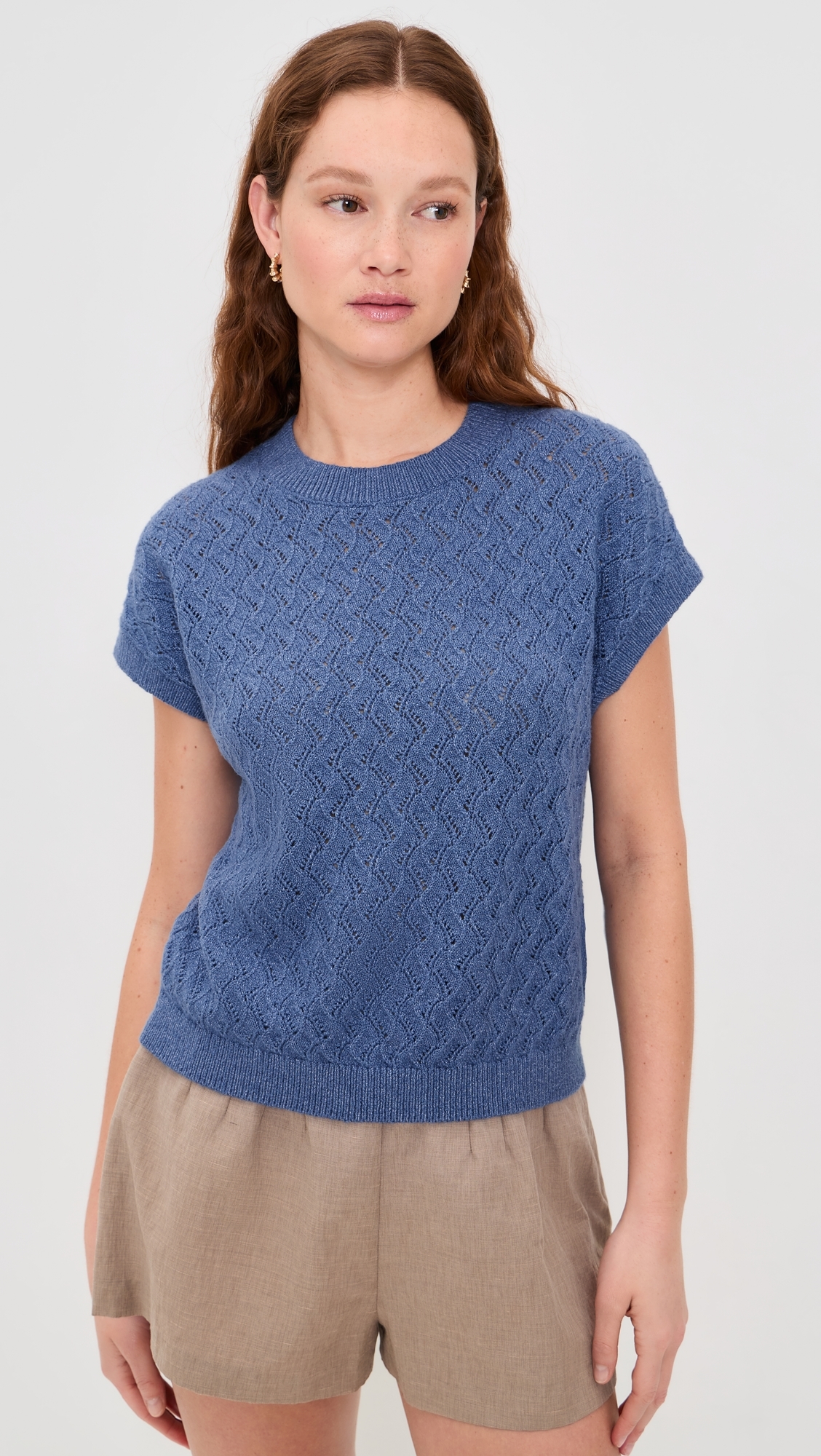 Manae Pointelle Knit Top Bijou Blue