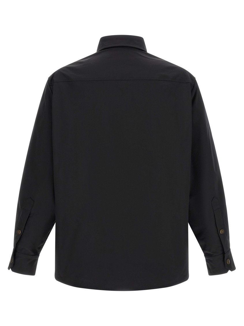 Black Solid Shirt Collar Jacket