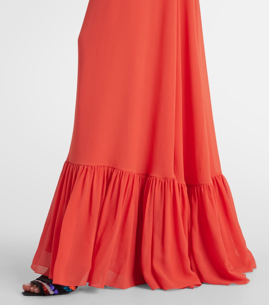 Caped silk georgette maxi dress