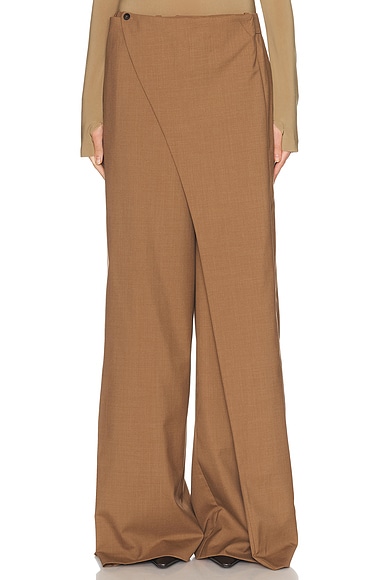 Mugler Wide Leg Pant in Dark Beige - Beige. 34 also