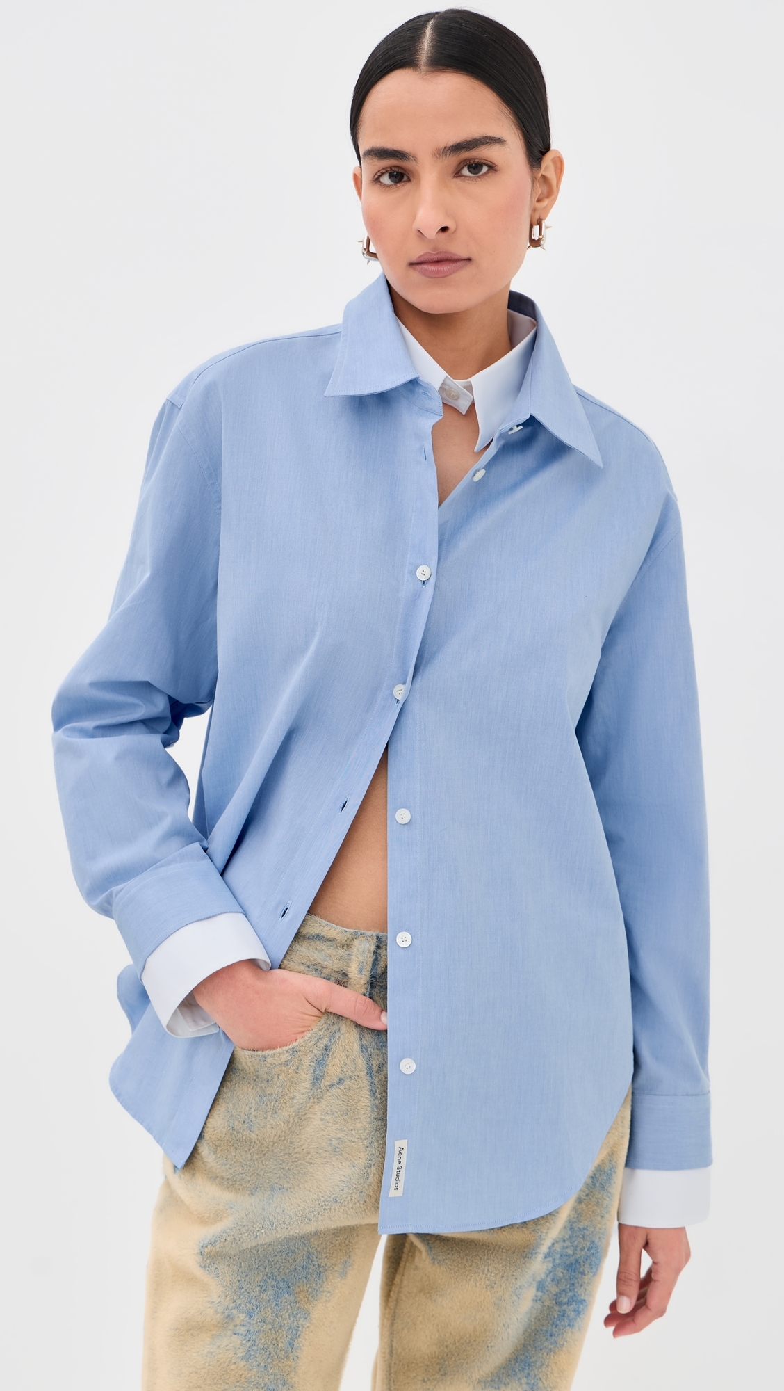 Button Down Top Light Blue/White