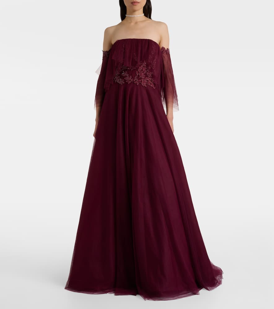 Embellished off-shoulder tulle gown