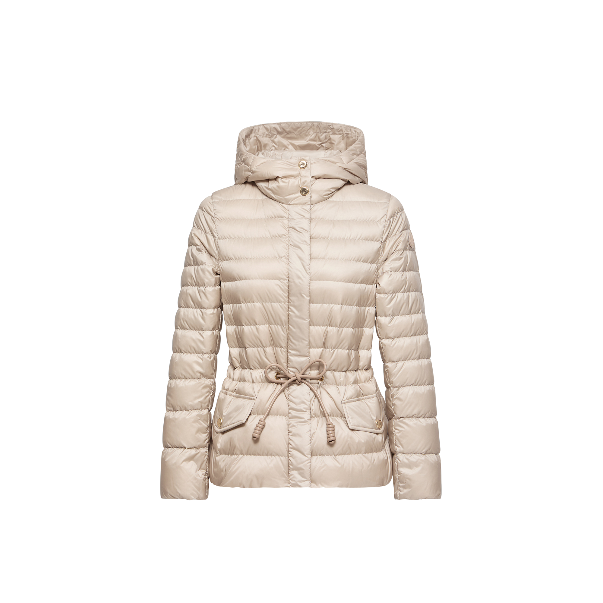 Drawstring Waist Quilted Down Jacket — Beige