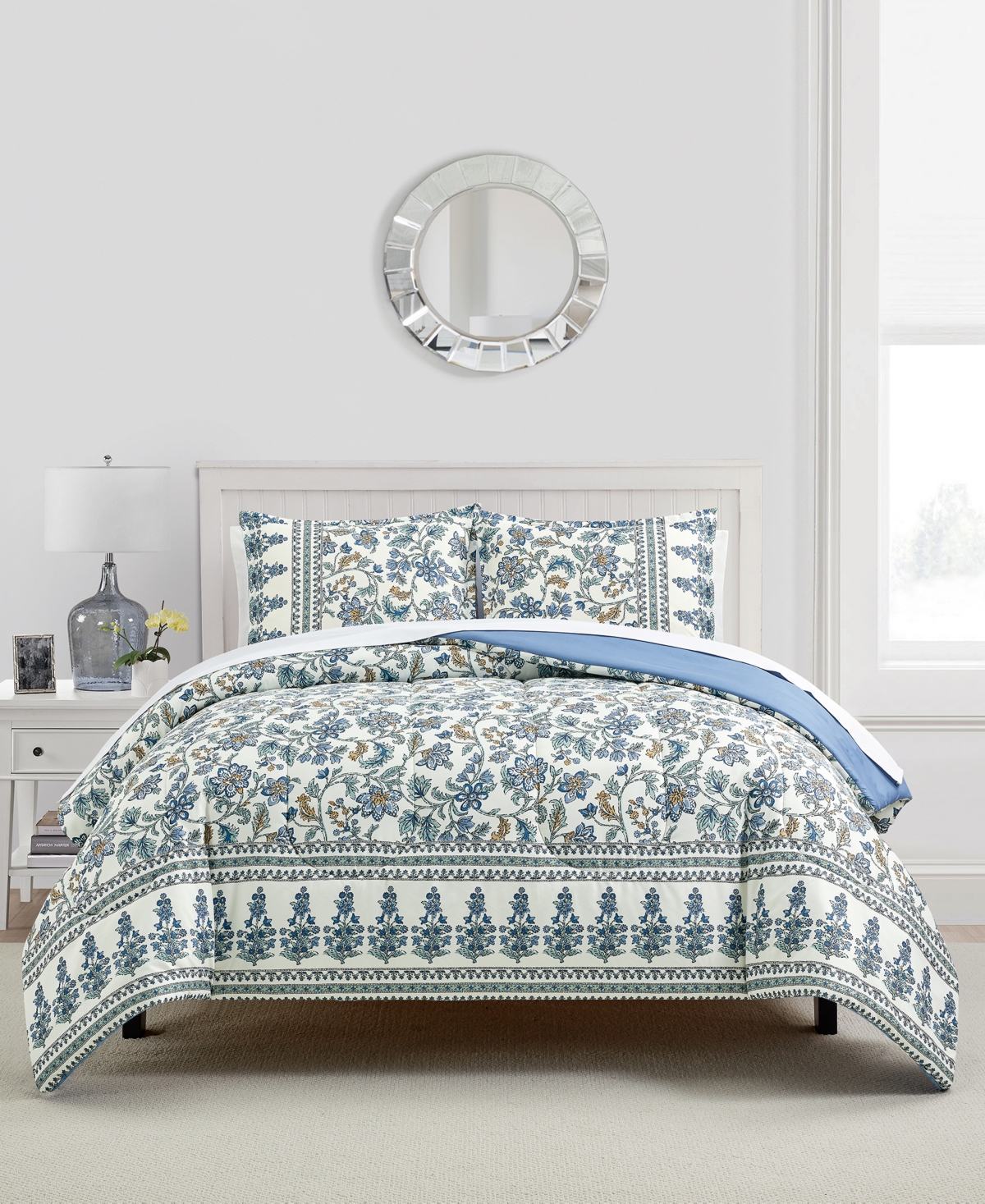 Sunham Jasmine Floral-Print 3-Pc. Comforter Sets - Blue