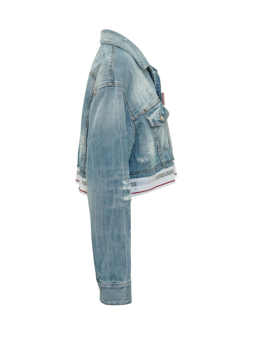 Blue Distressed Shirt Collar Jacket
