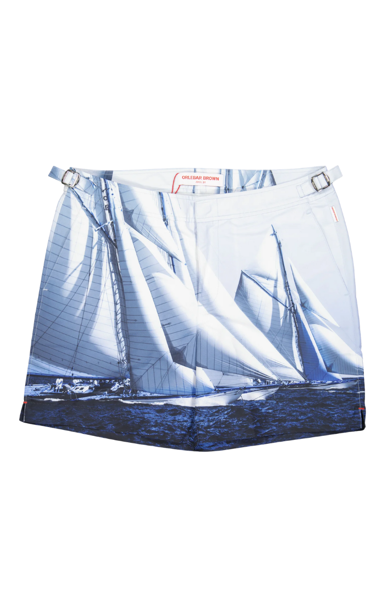 Photographic Sailboat Print Shorts — White