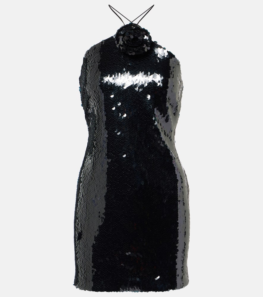 Floral-appliqué sequined minidress