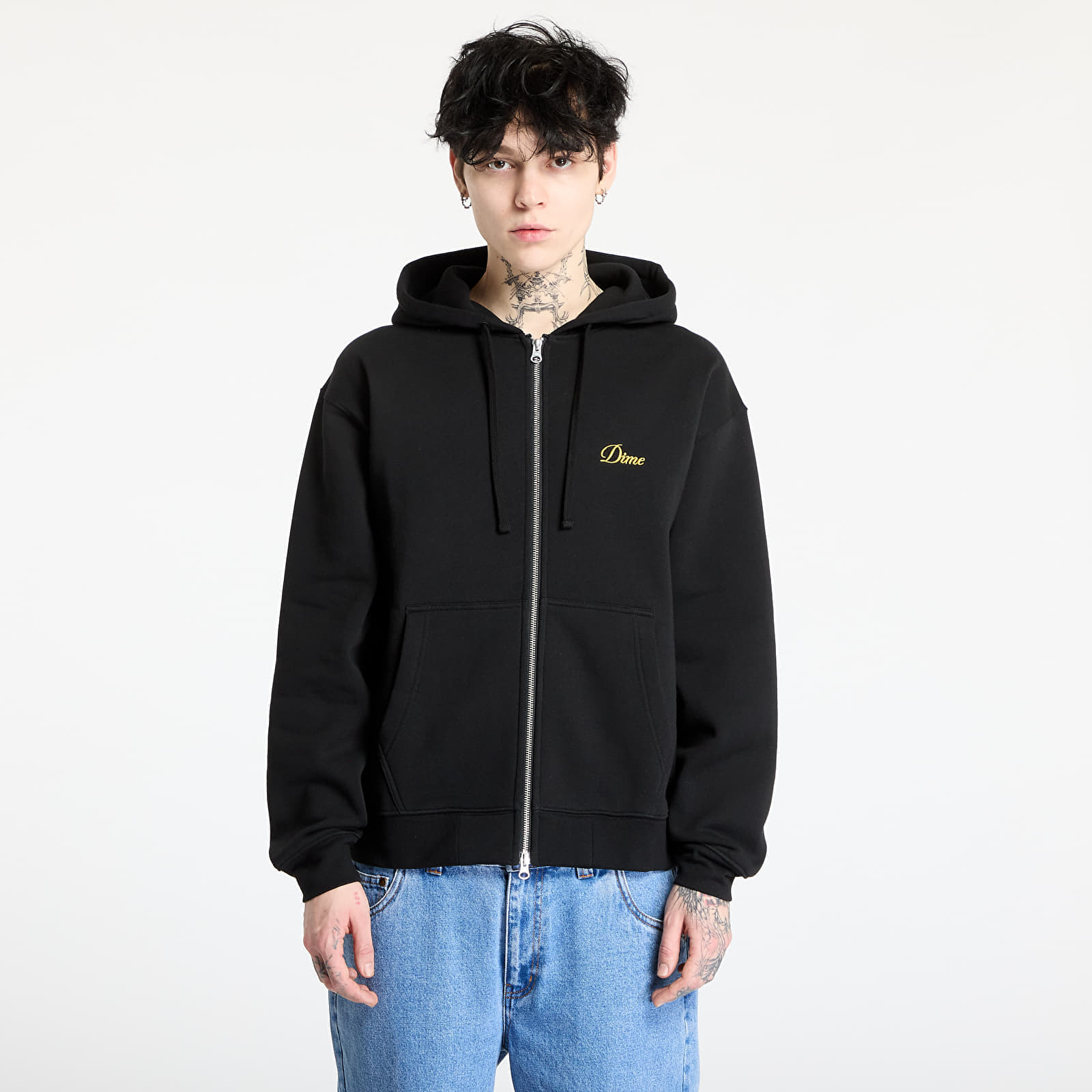 Men's Cursive Small Logo Zip-Hoodie in Black