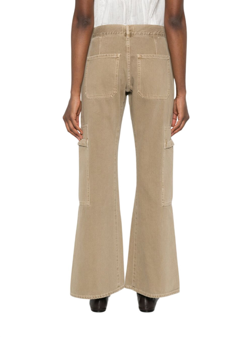 Beige Flared High Rise Jeans