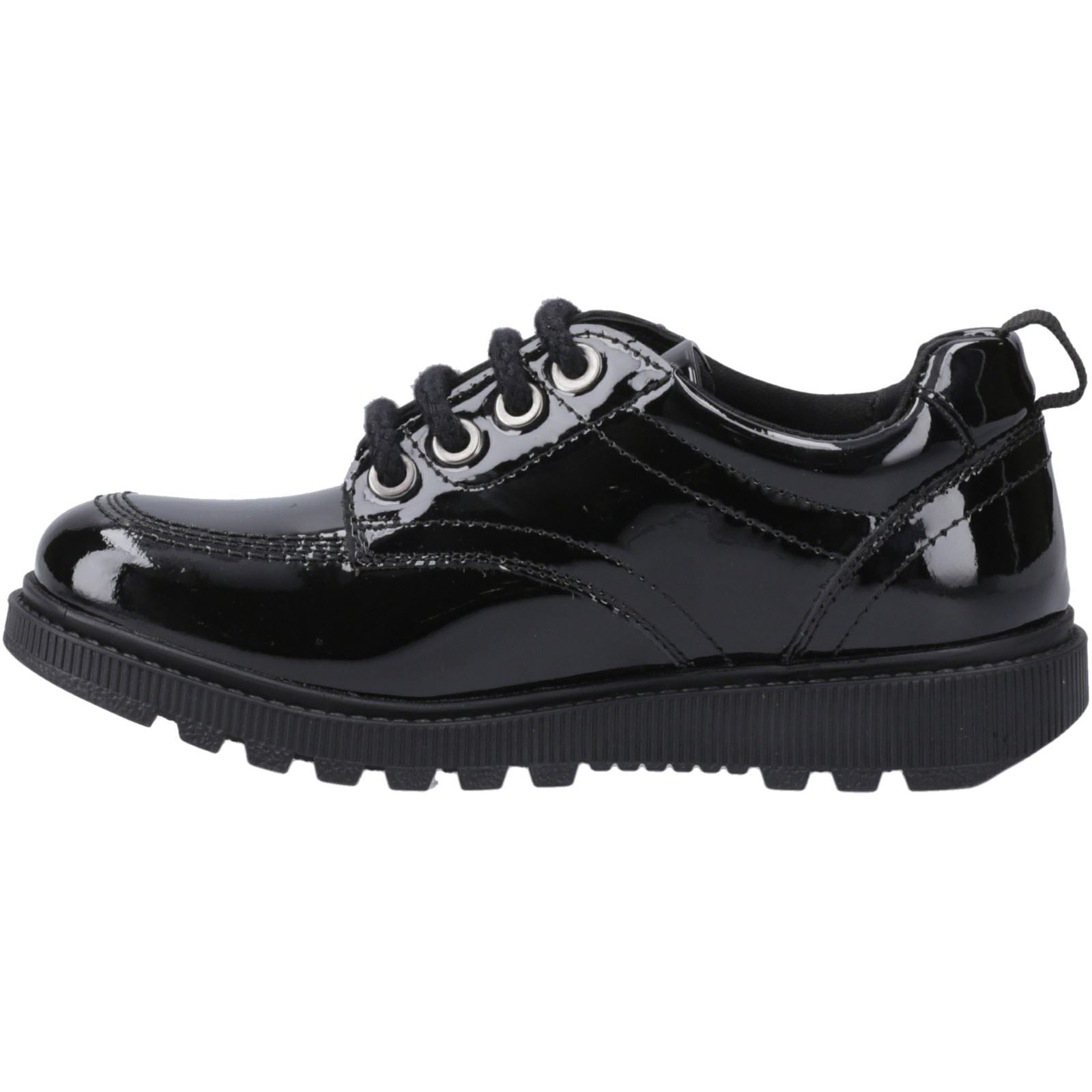 Hush Puppies Keeley Patent Leather Junior Black Lace-Up Shoe