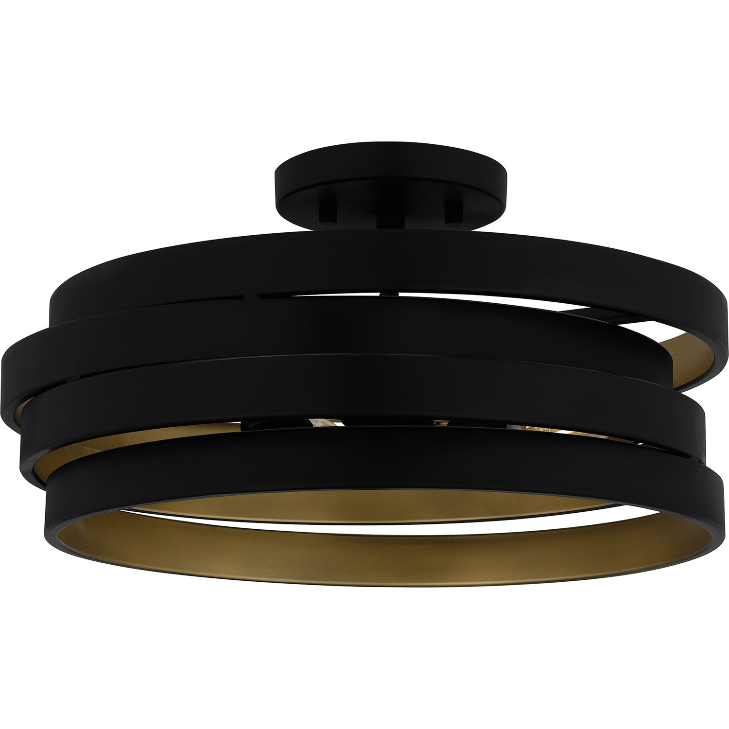 Matte Black Three Light Semi Flush Mount from the Quoizel Semi-Flush Mount Collection