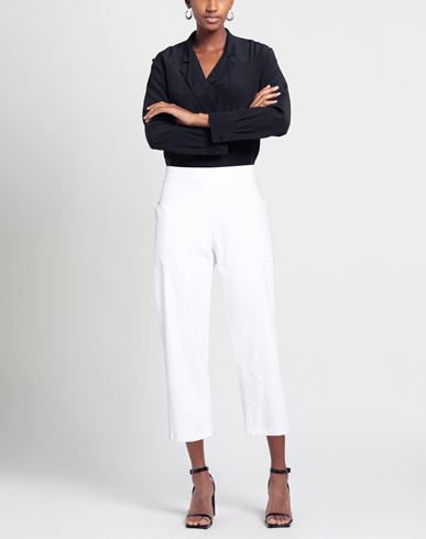 Woman Pants White Size 8 Cotton, Elastane