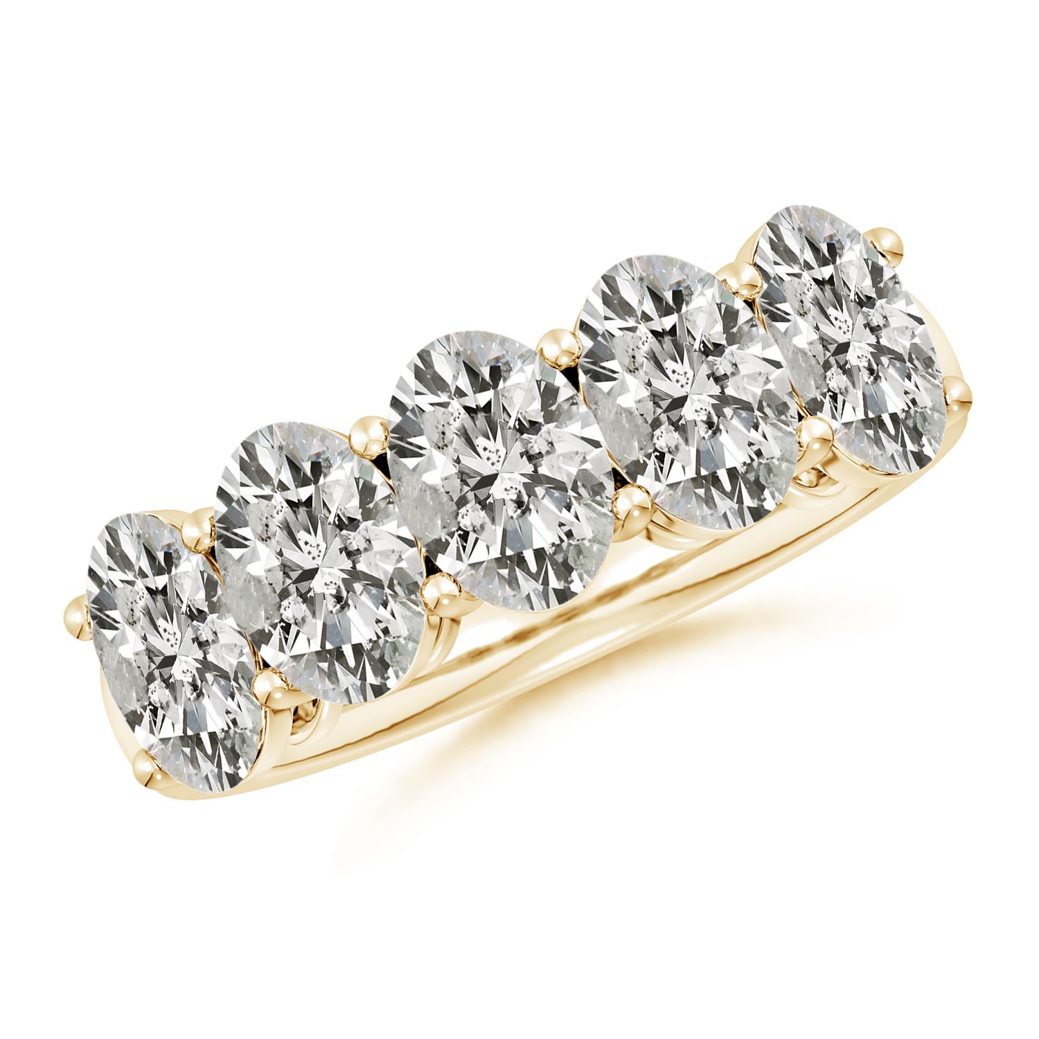 Angara 3.8 Carats Prong-Set Oval Diamond Five Stone Wedding Ring in 14K Yellow Gold