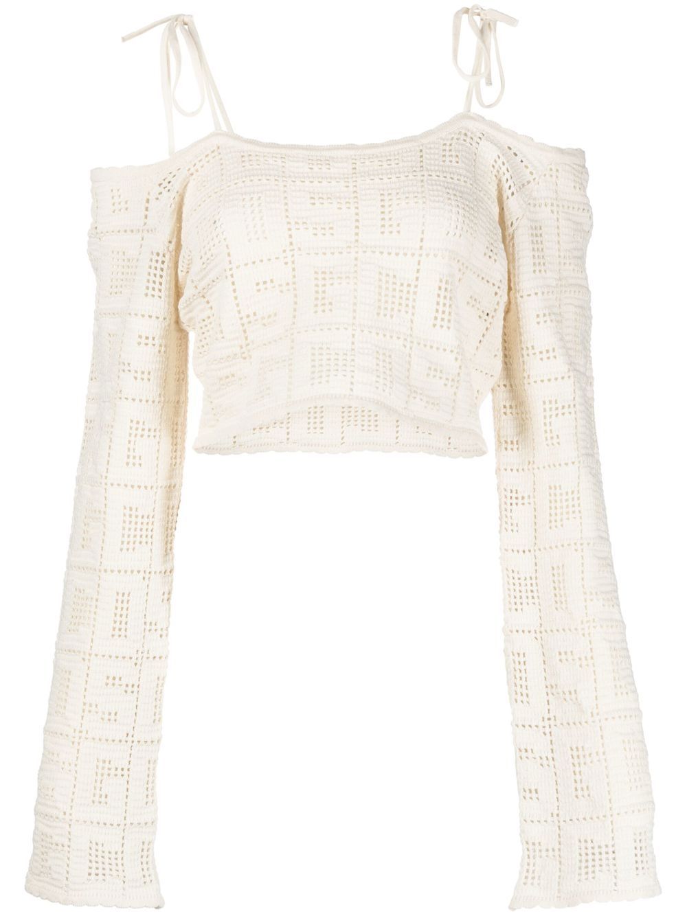 Crochet-knit logo crop top - White