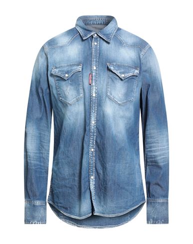 Man Denim shirt Blue Size 32 Cotton, Elastane