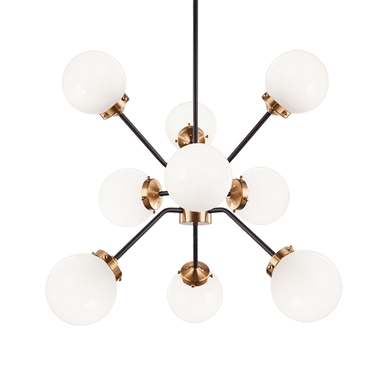 Aged Gold Brass Nine Light Chandelier from the Maru Collection