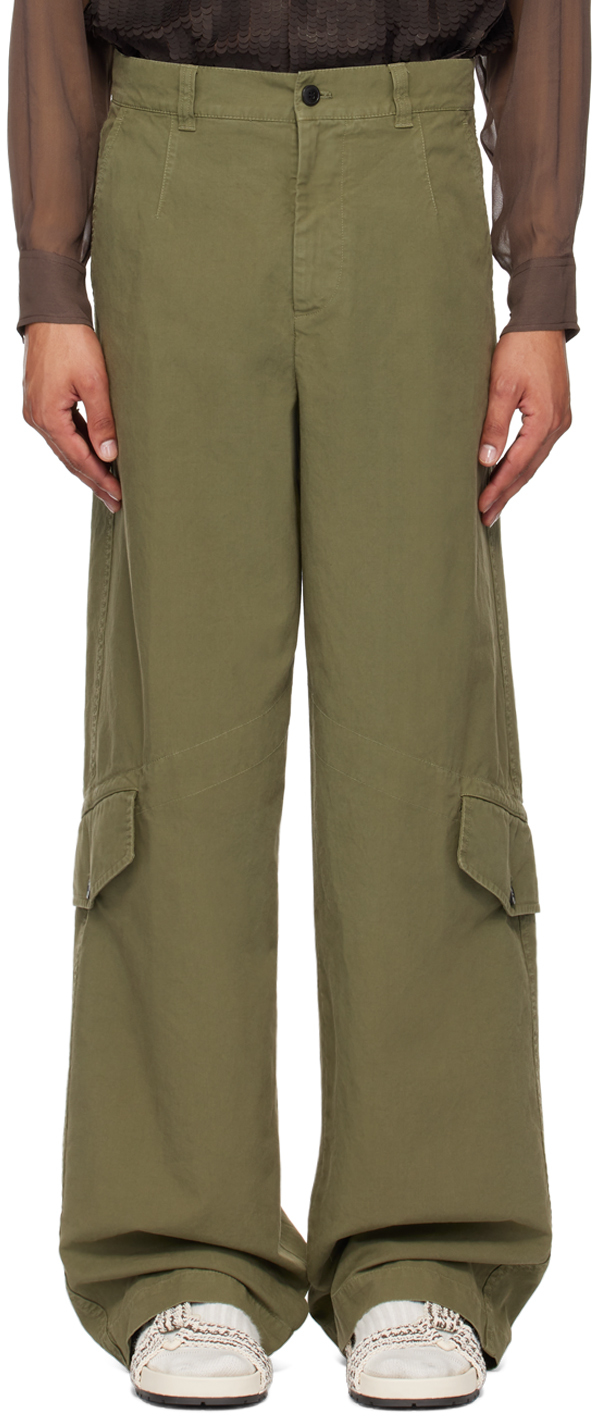 Dries Van Noten Khaki Loose-Fit Cargo pants
